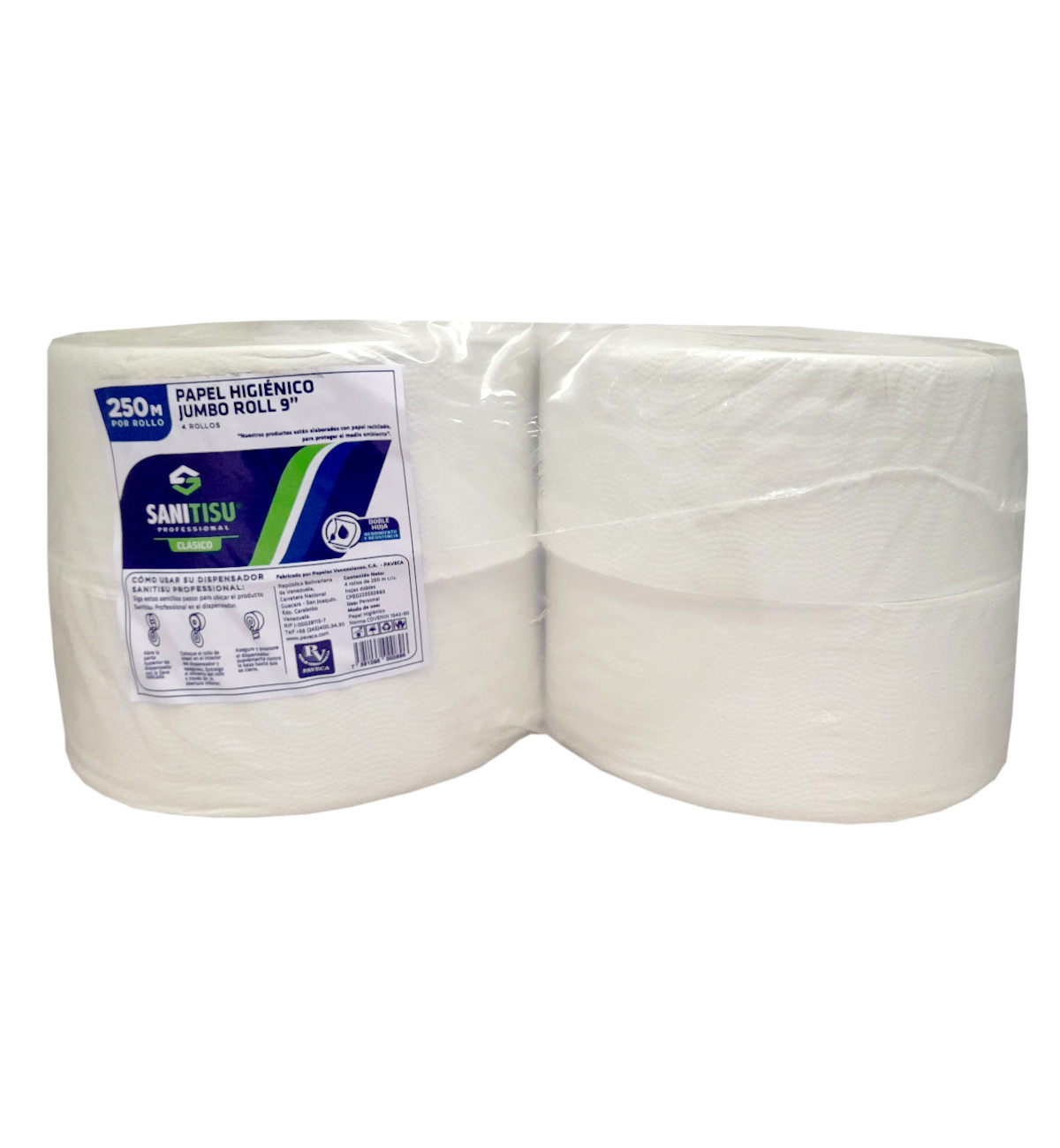 Papel Higinico Alto Dimetro Paveca Sanitisu 9 Blanco 250 Mts 2 Hojas